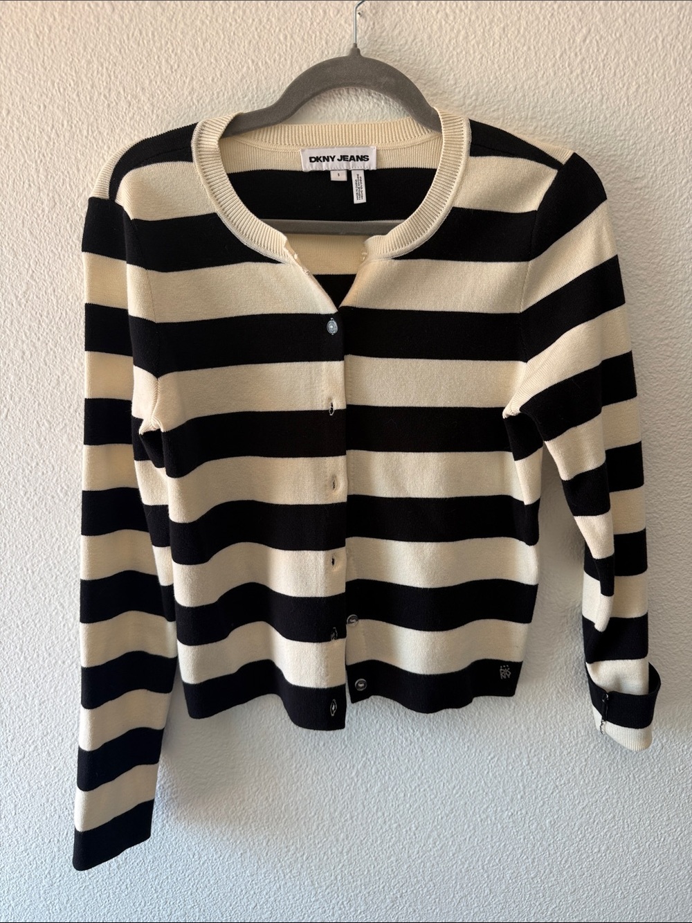 Dkny Striped Black and Cream Women's Cardigan